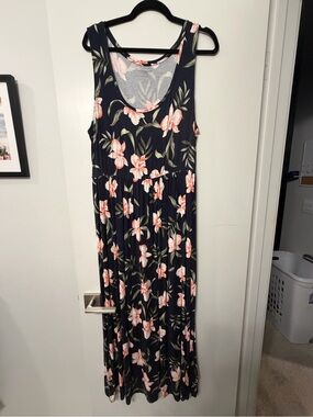 XL Amazon Essentials Navy Floral Sleeveless Maxi Dress with Pink Flowers